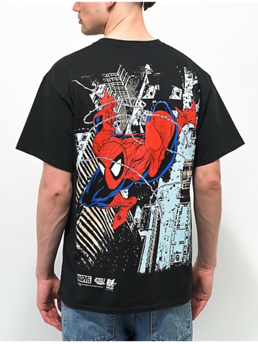HUF x Marvel Graphic Short Sleeve T-Shirt Tee Black Spider-Man Comics Size XL